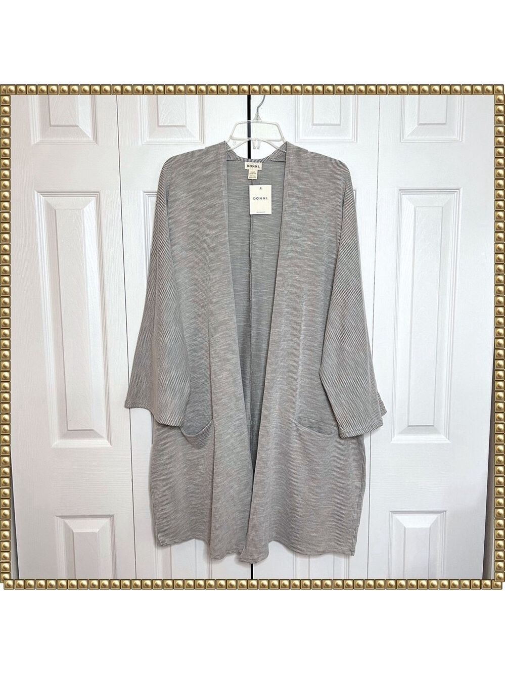 Donni Anthropologie Plus Size Grey White Cardigan - Picture 2 of 14